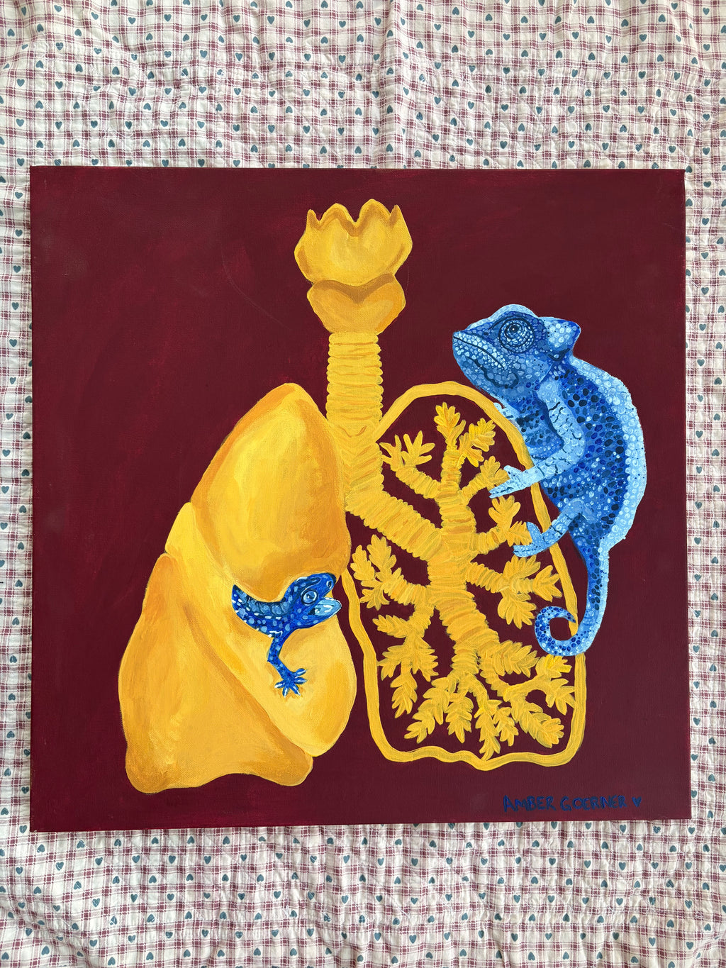 Original Painting, wall decor, animal art, anatomy art, lizard and lungs art