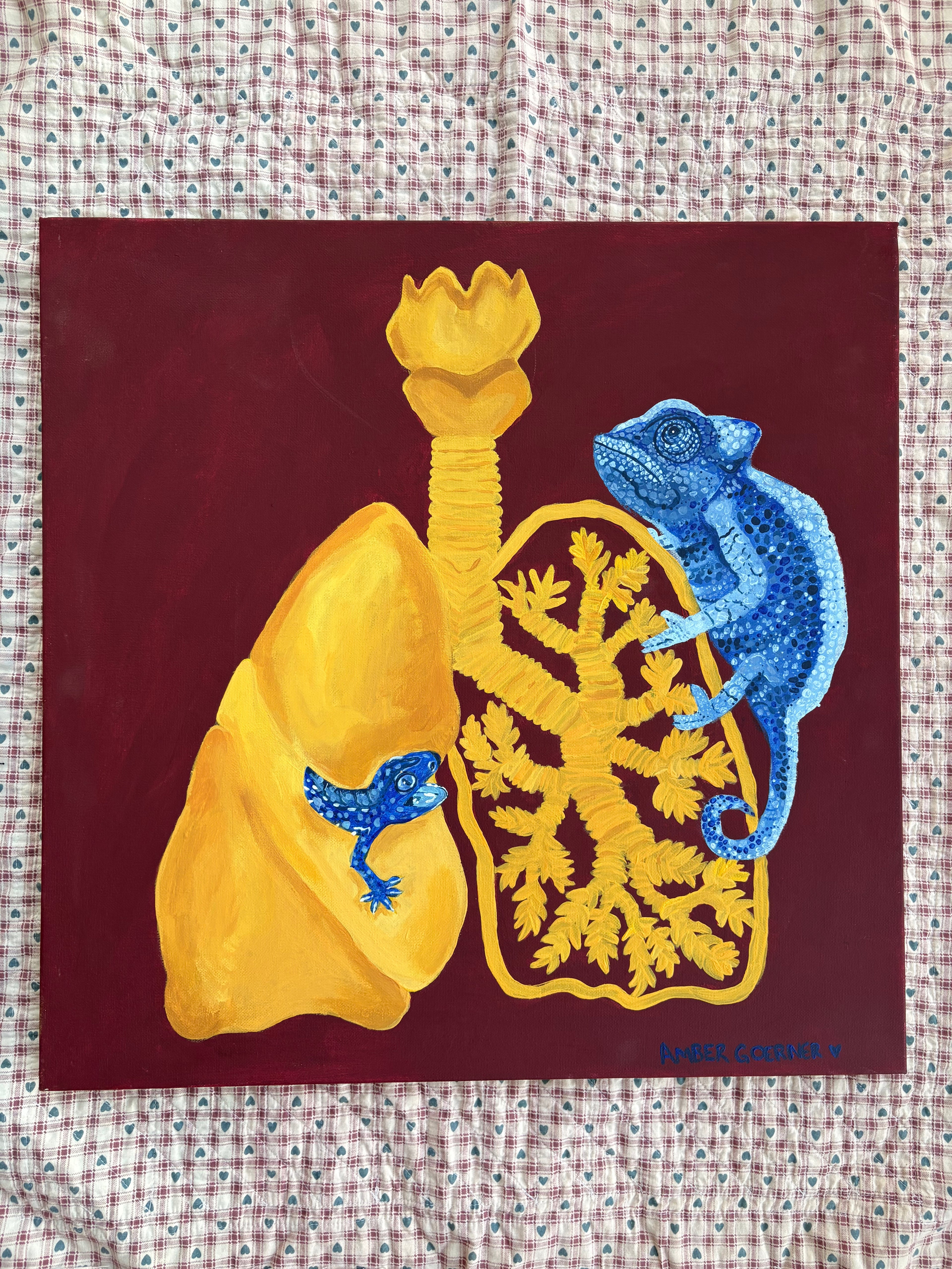 Original Painting, wall decor, animal art, anatomy art, lizard and lungs art